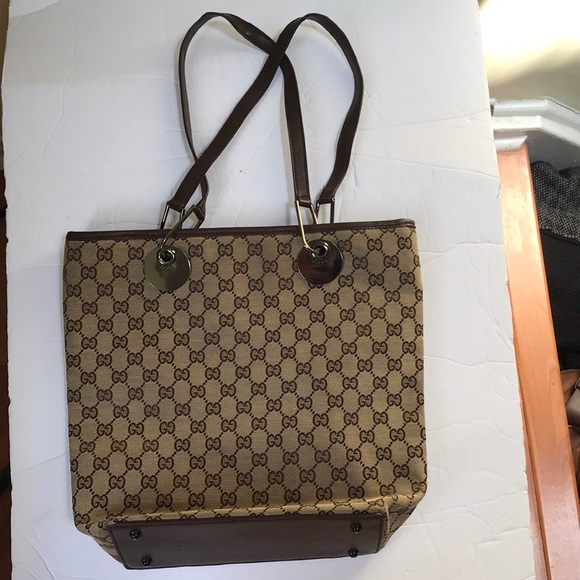 GUCCI GG Monogram Large Eclipse Tote Shoulder Bag Canvas Leather Purse Brown - Picture 7 of 17